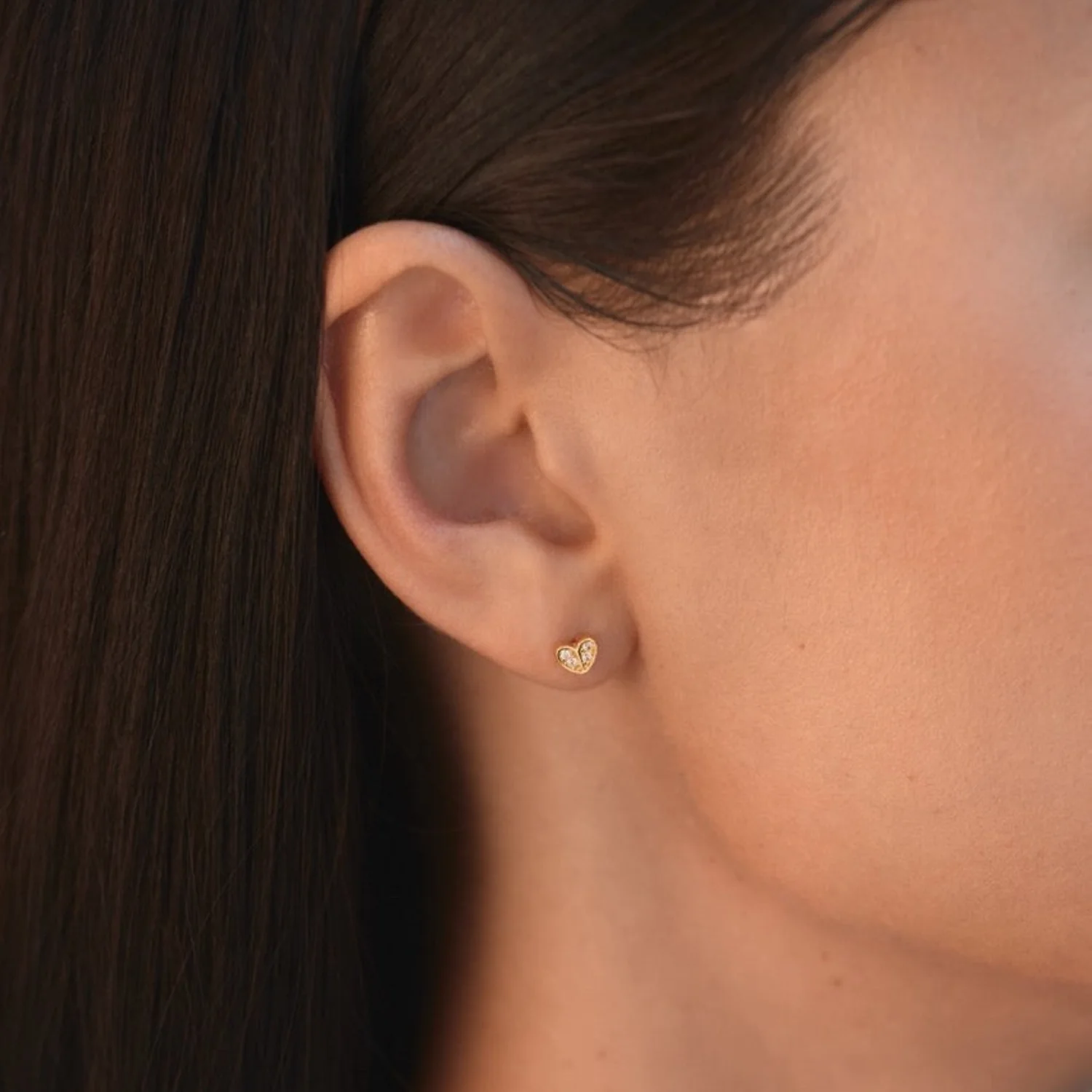 Adore Heart Stud Earrings Gold - Image 4