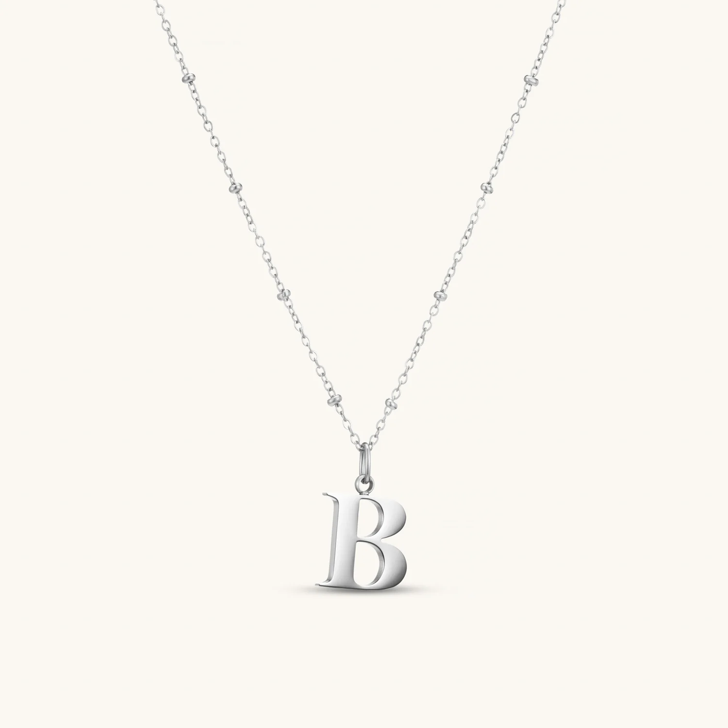 B Initial Necklace Silver