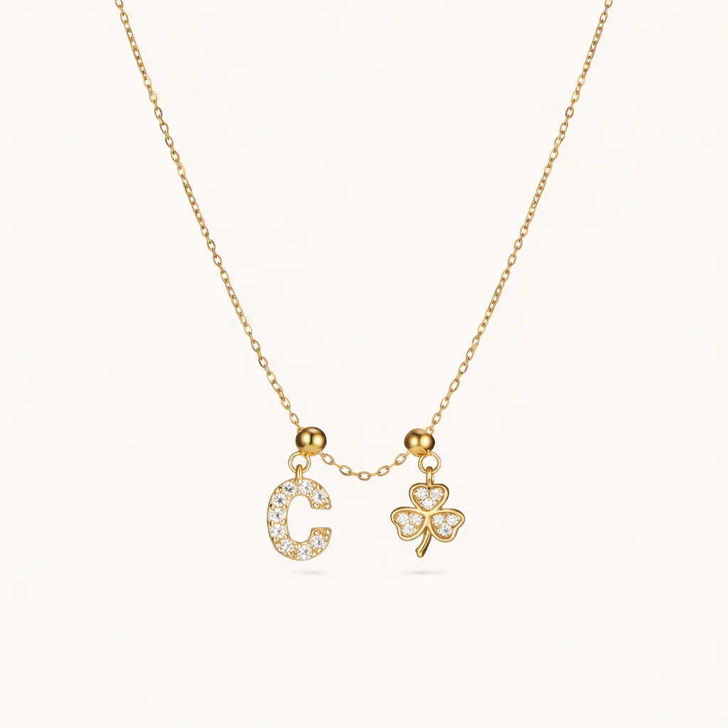 C Lucky Initial Charm Necklace Gold