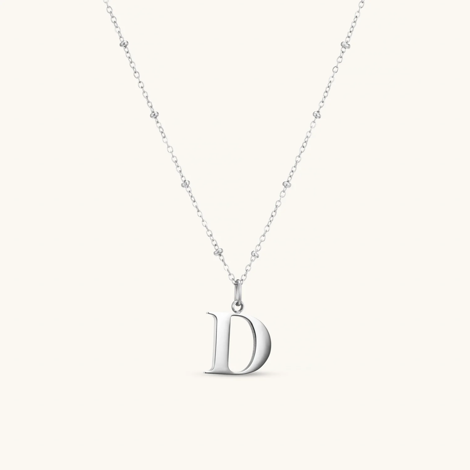 D Initial Necklace Silver