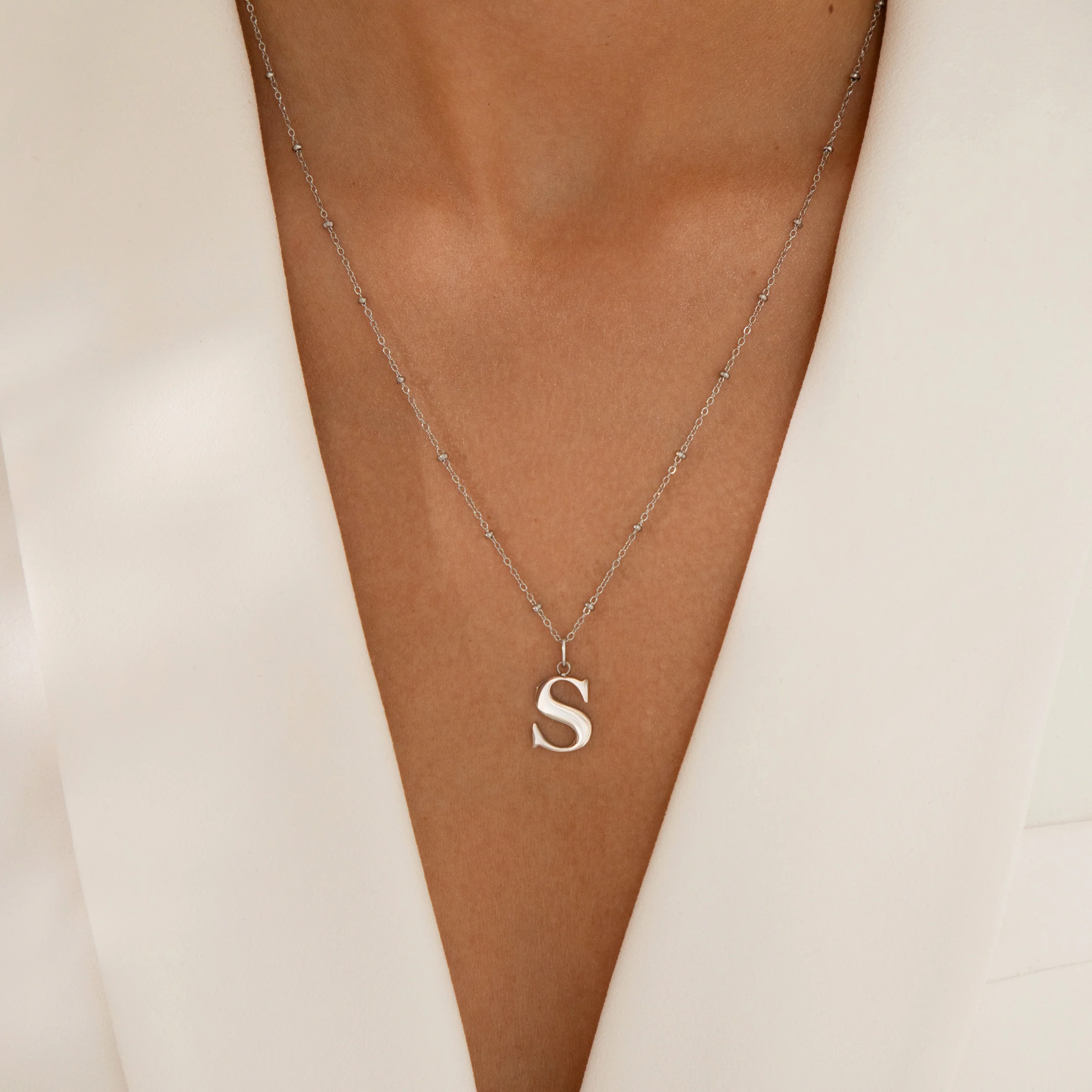 C Initial Necklace Silver - Image 2