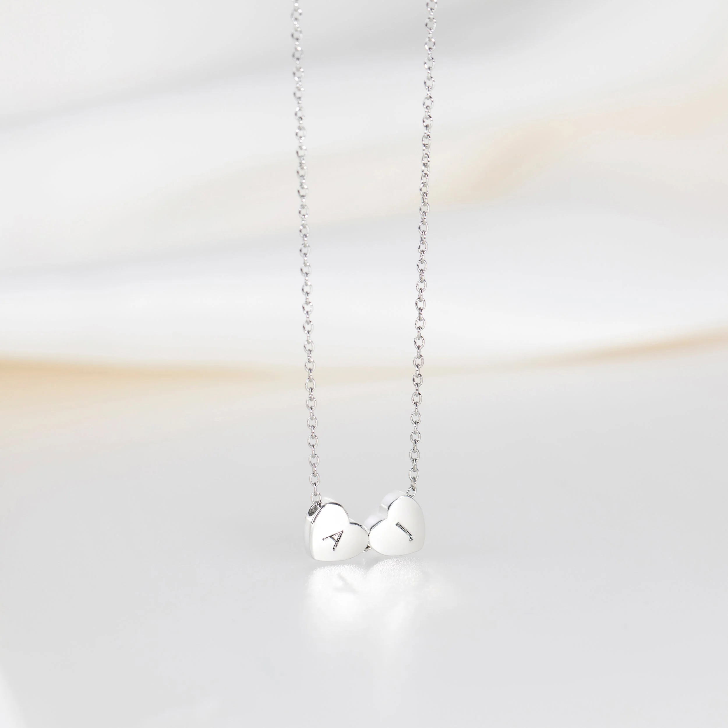 Amo Heart Double Bead Necklace in Silver - Image 3