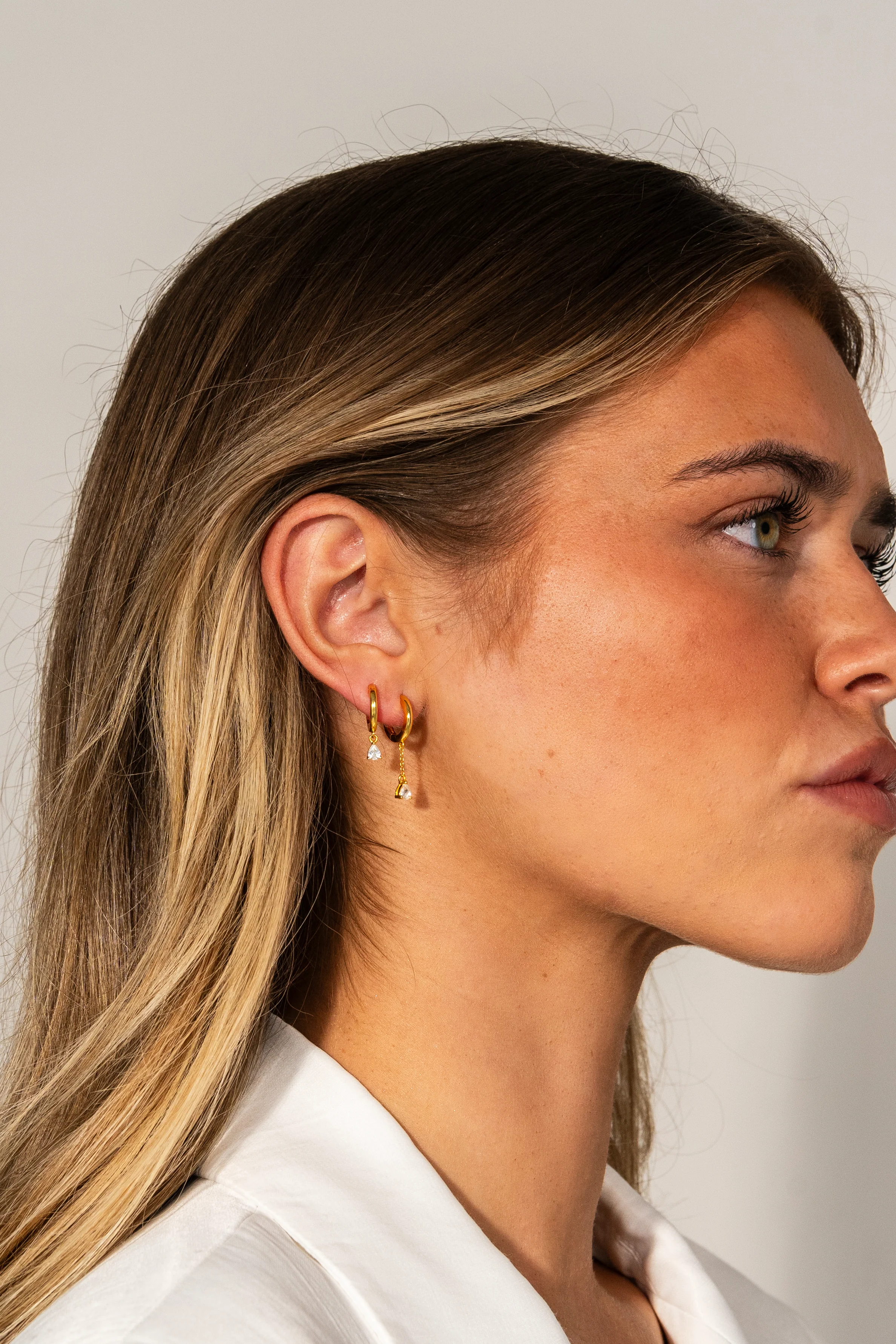 Crystal Drop Hoop Earrings Gold - Image 6