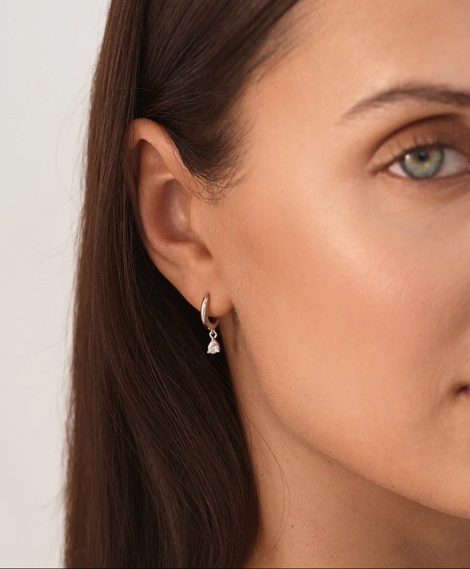 Crystal Drop Hoop Earrings Silver - Image 5