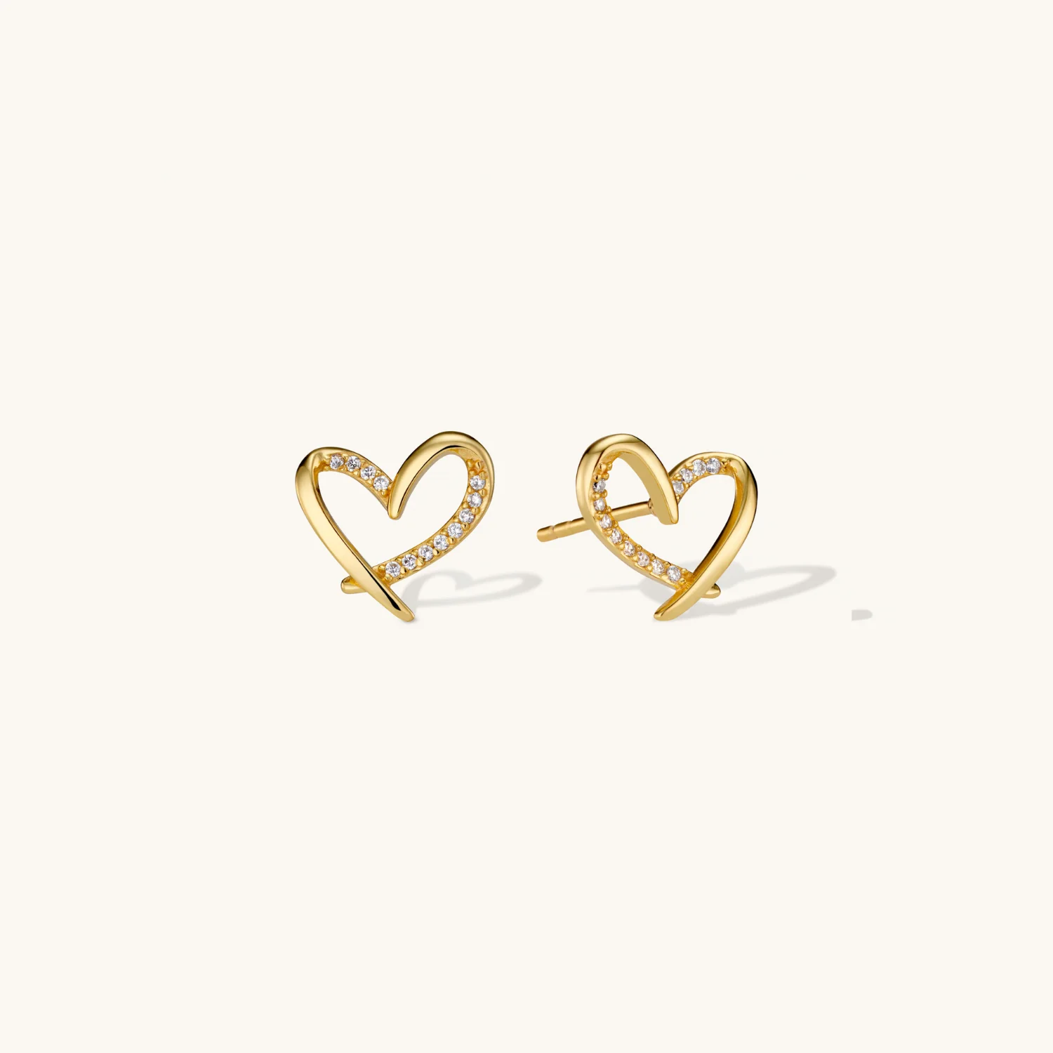 Crystal Heart Stud Earrings Gold