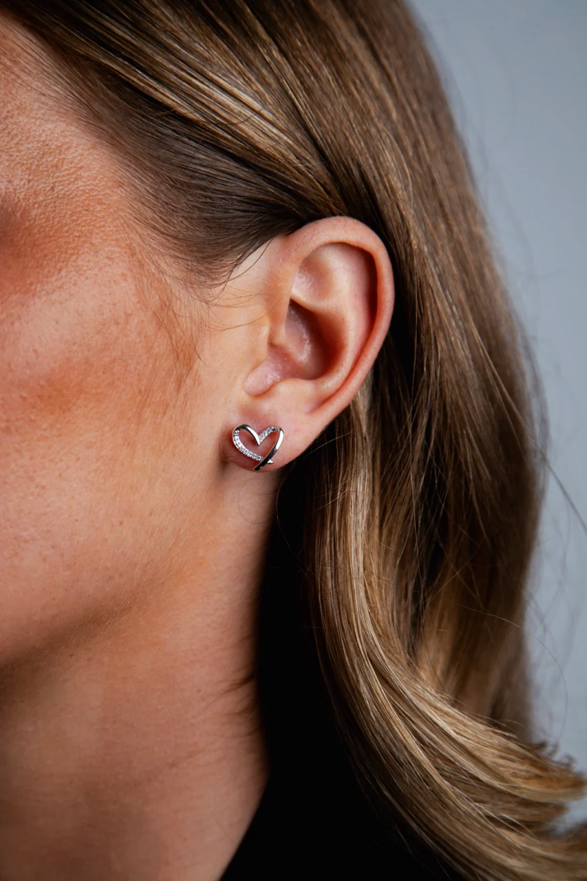 Crystal Heart Stud Earrings Silver - Image 5