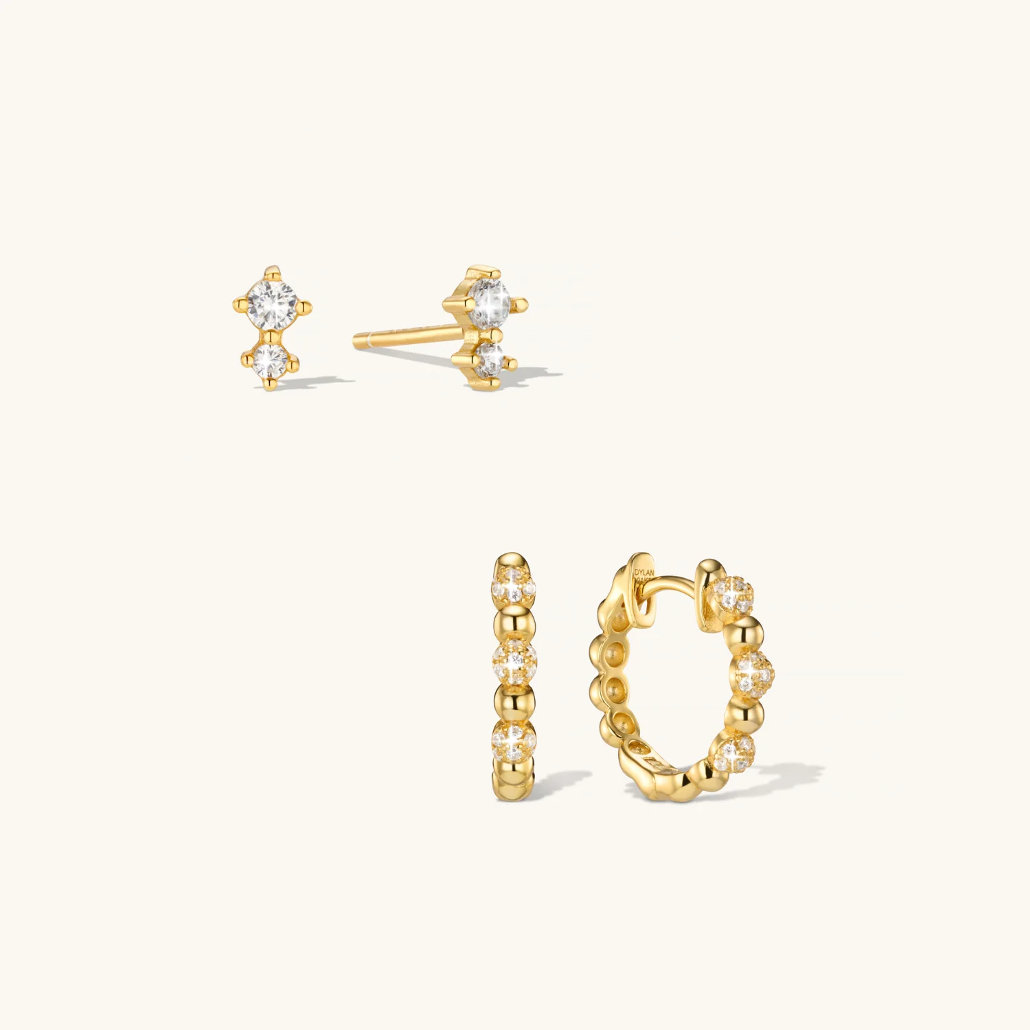 Crystal Sphere Hoops & Duo Climber Studs Set Gold