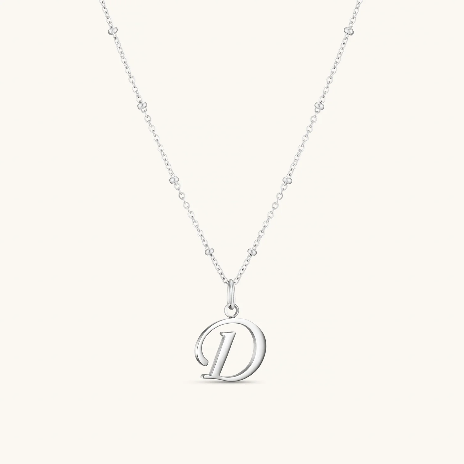 D Script Initial Necklace Silver