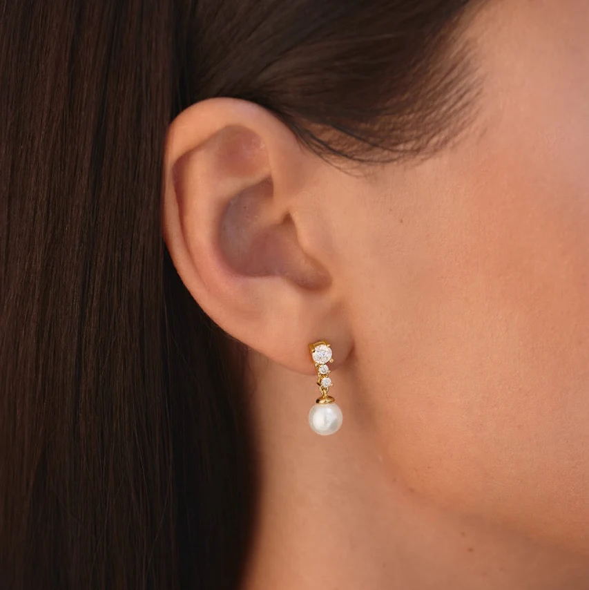 Solace Pearl Diamond Earrings Gold - Image 4