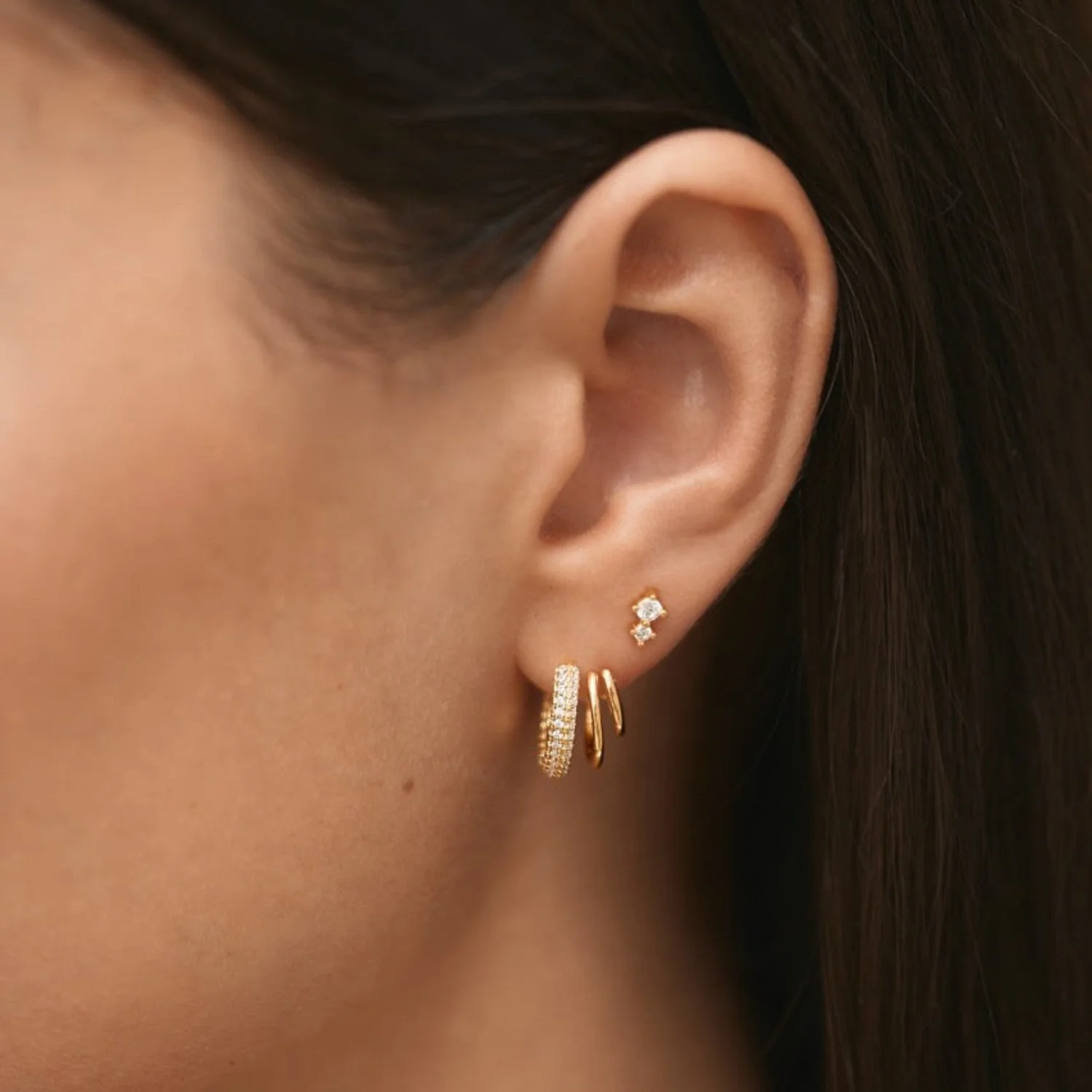 Duo Climber Stud Earrings Gold - Image 6