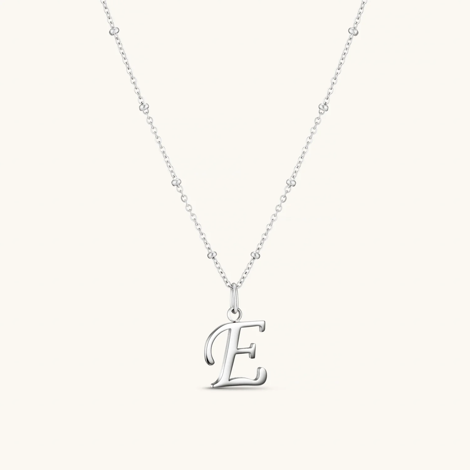 E Script Initial Necklace Silver