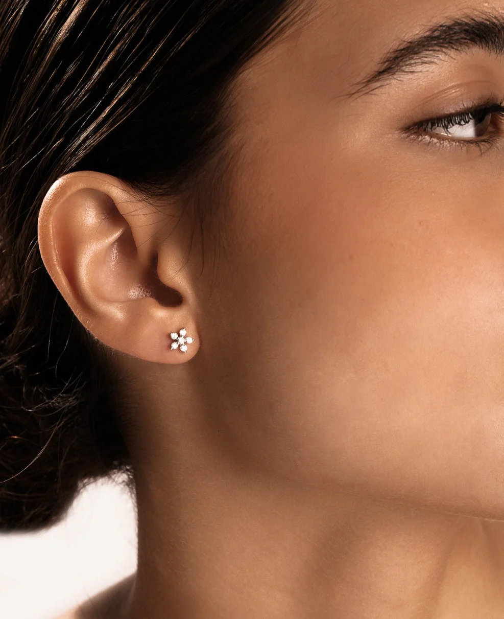 Flower Diamond Stud Earring in Silver - Image 4
