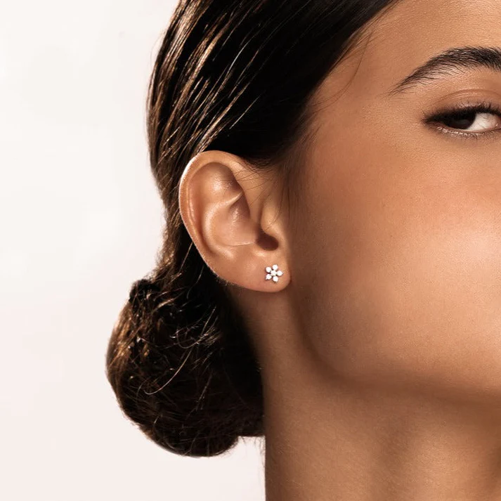 Flower Diamond Stud Earring in Silver - Image 5