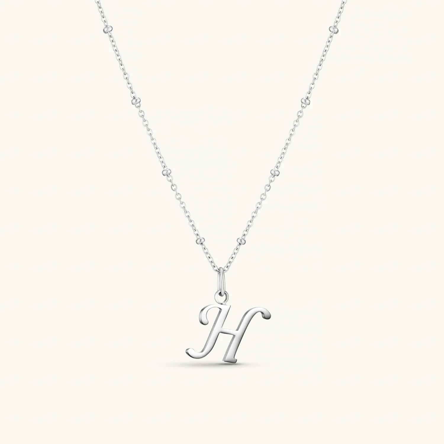 H Script Initial Necklace Silver