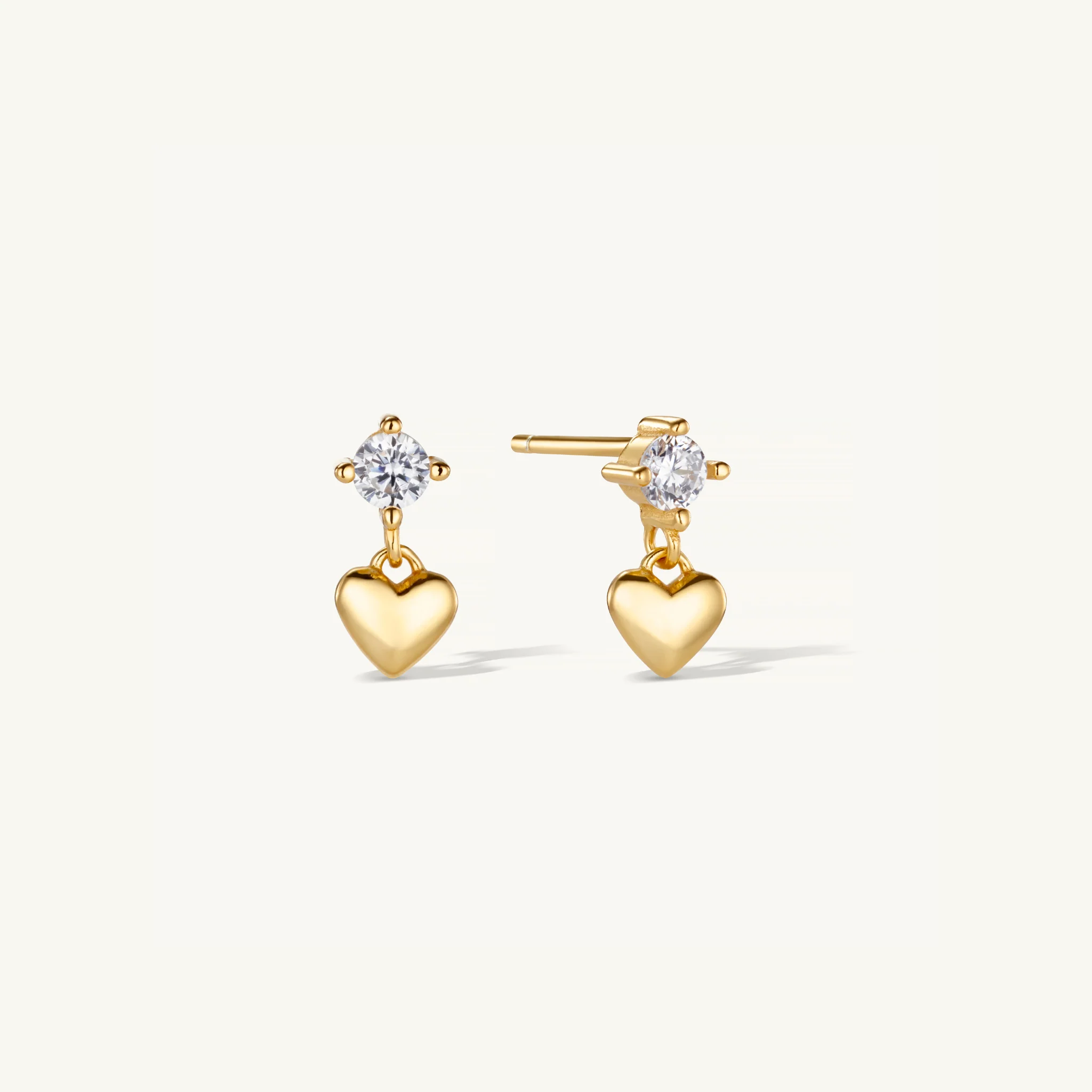 Heart Drop Stud Earrings Gold
