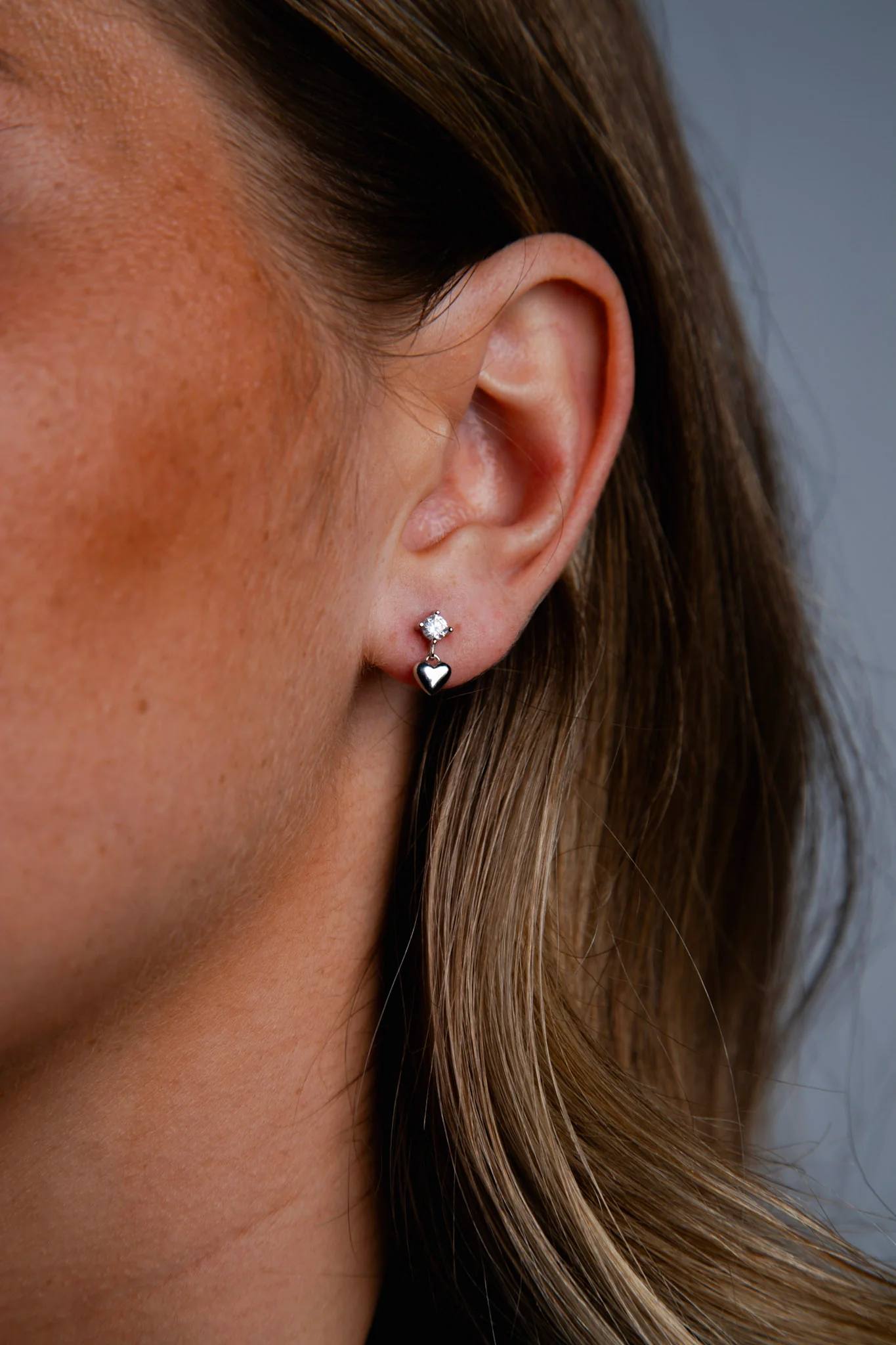 Heart Drop Stud Earrings Silver - Image 4