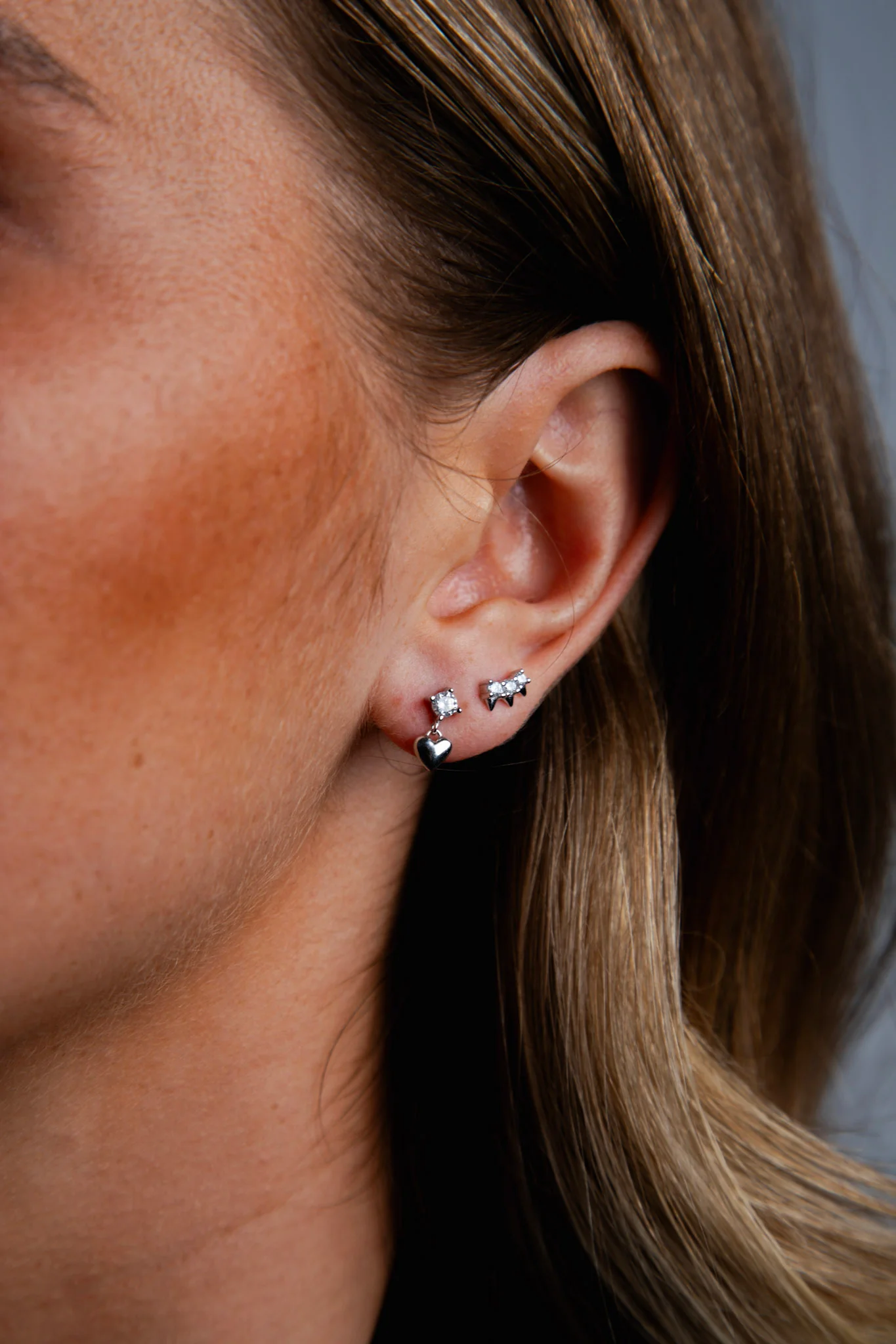 Trio Spike Stud Earrings Silver - Image 4