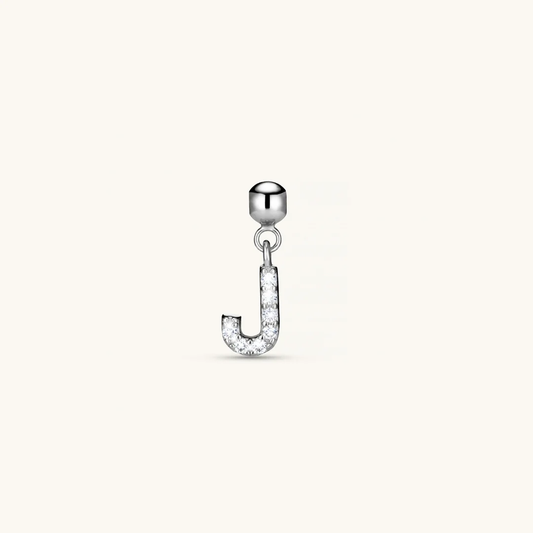 J Diamond Initial Charm Silver
