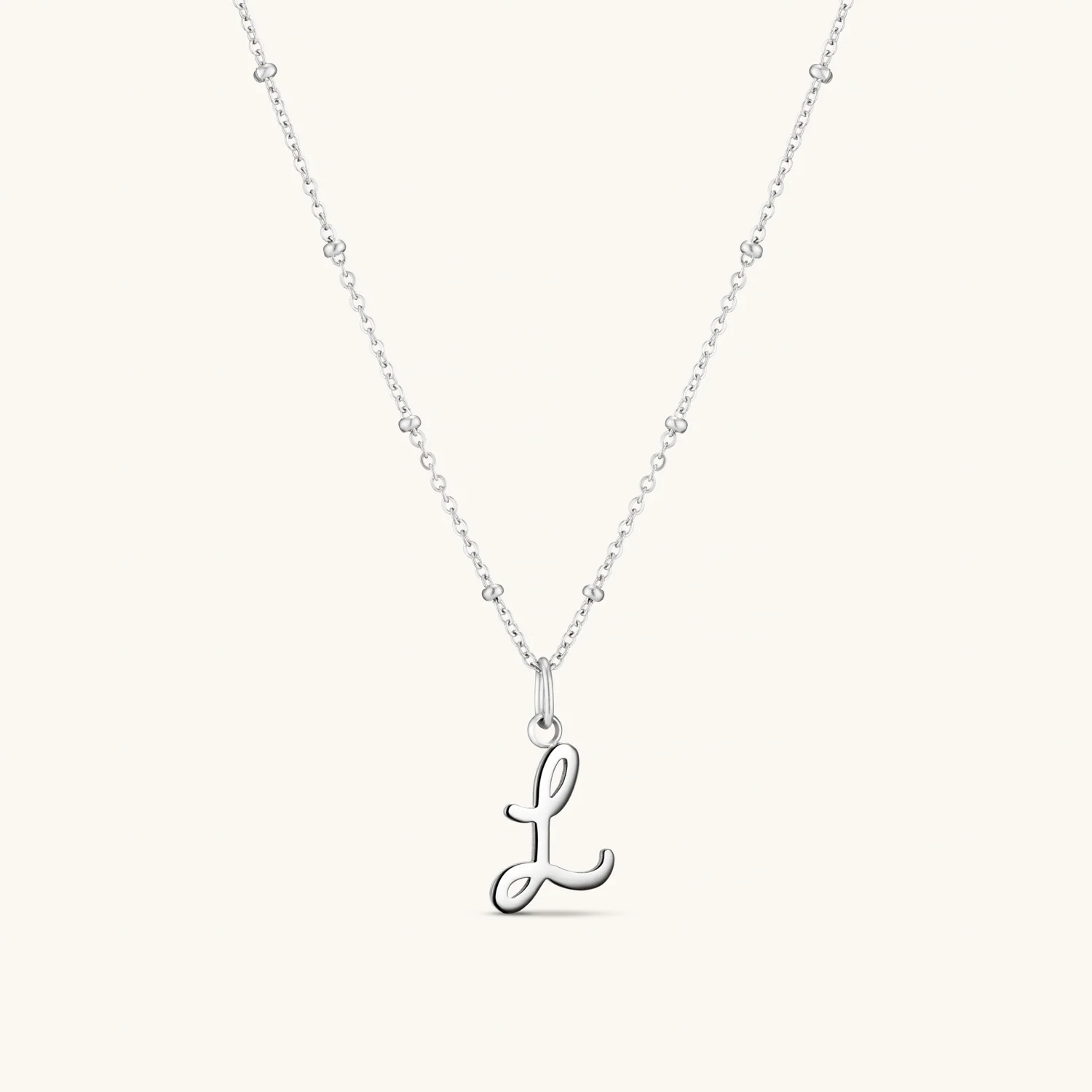 L Script Initial Necklace Silver