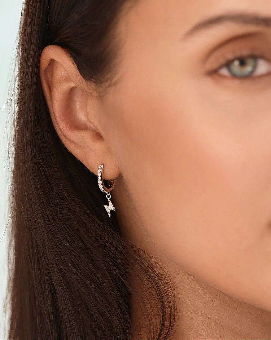 Lightning Drop Hoop Earrings Silver - Image 4