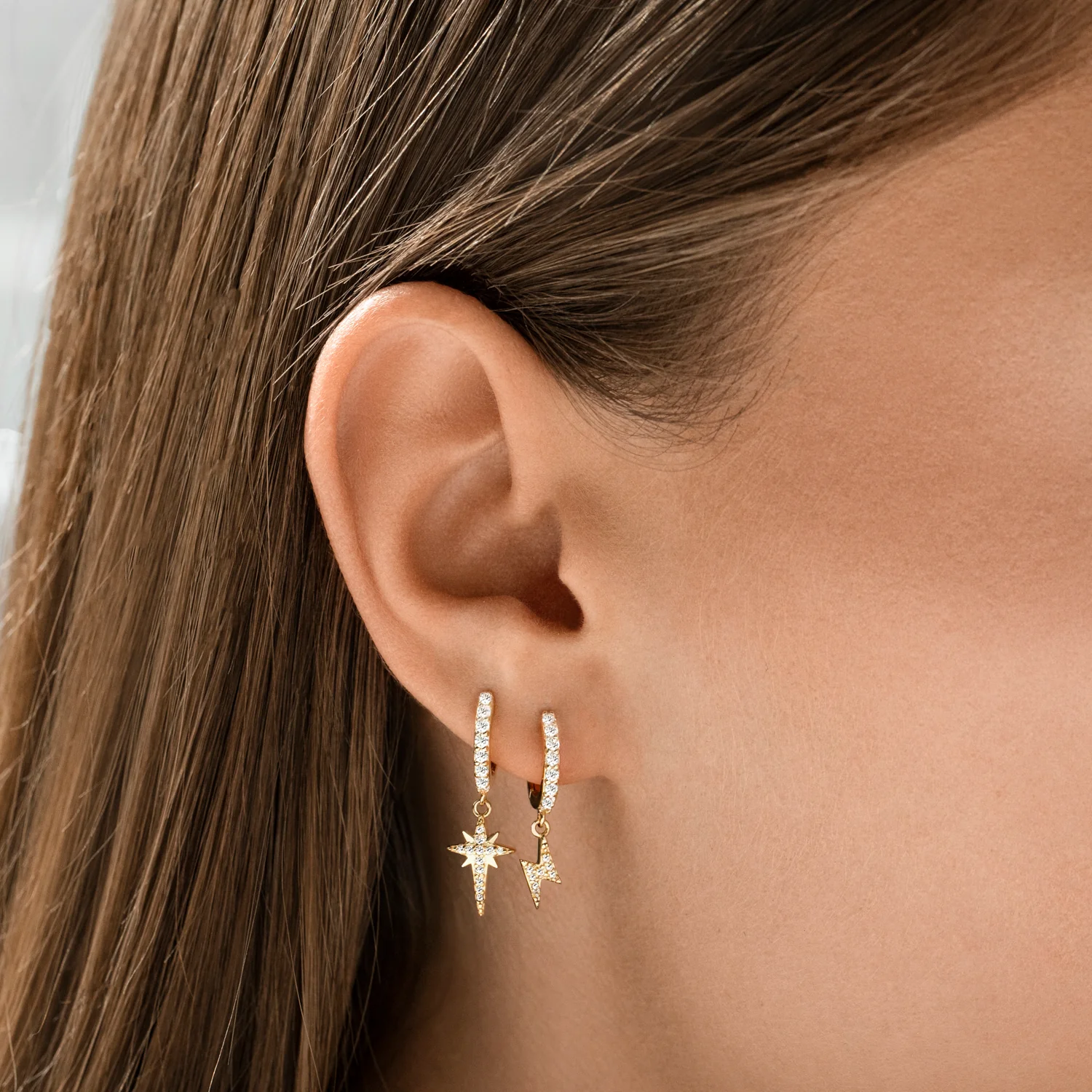 Lightning Drop Hoop Earrings Silver - Image 6