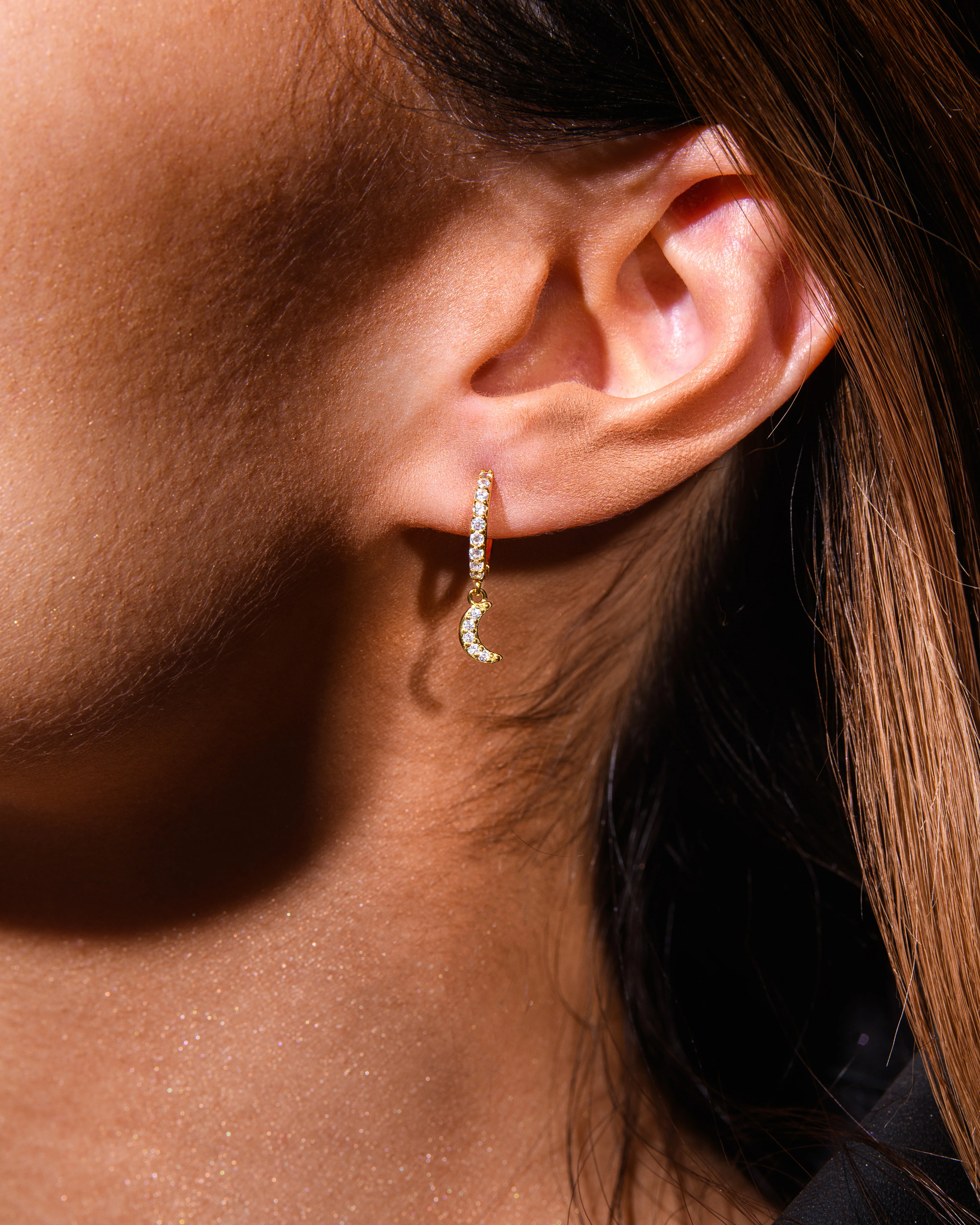 Luna Moon Hoop Earrings Gold - Image 3