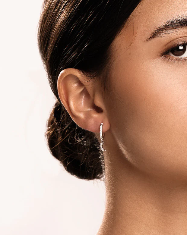Luna Moon Hoop Earrings Silver - Image 6