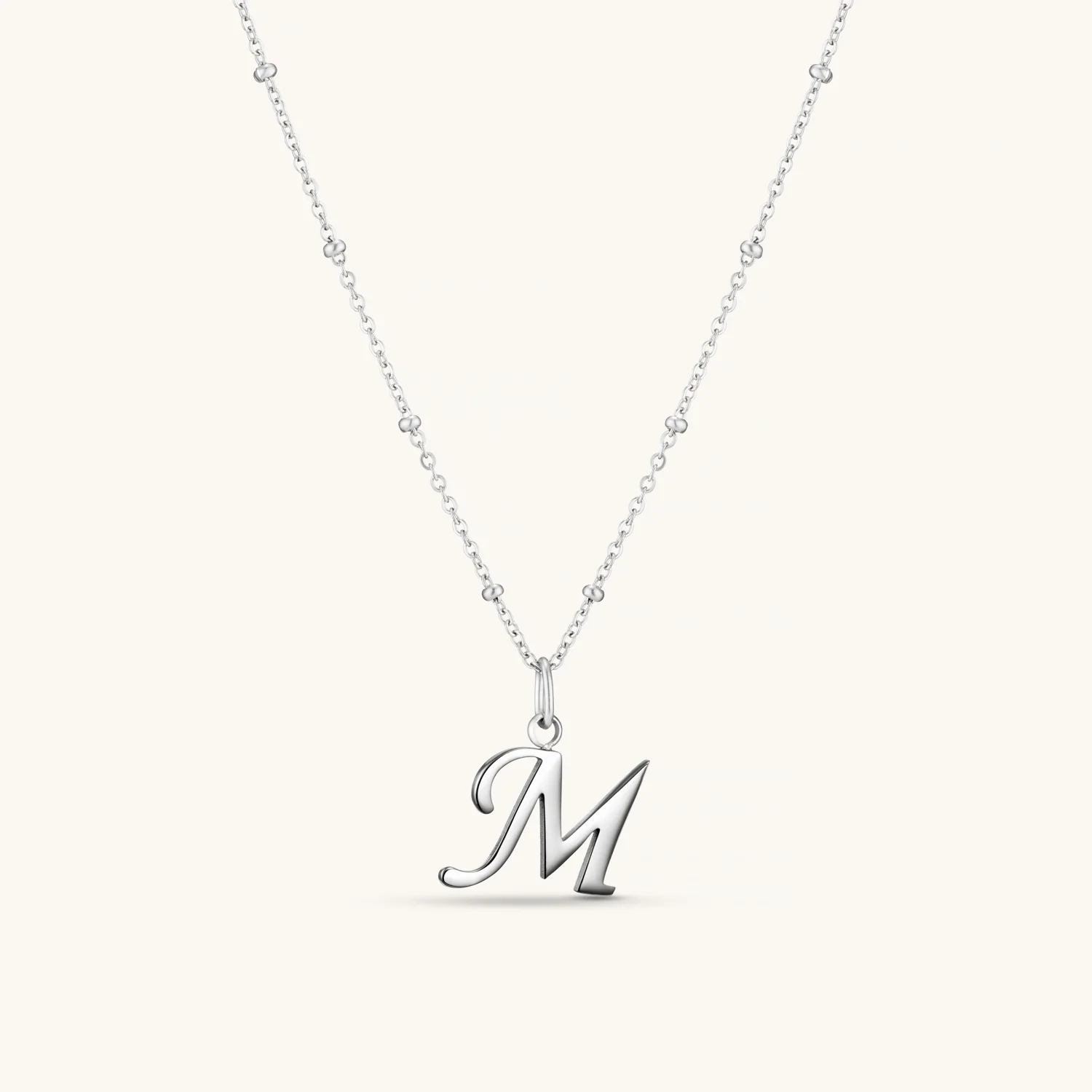 M Script Initial Necklace Silver