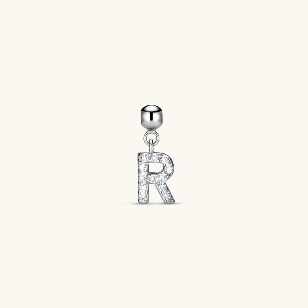 R Diamond Initial Charm Silver