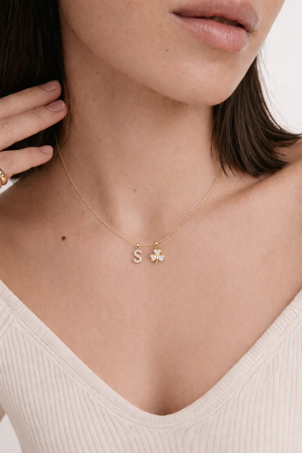 S Lucky Initial Charm Necklace Gold - Image 2