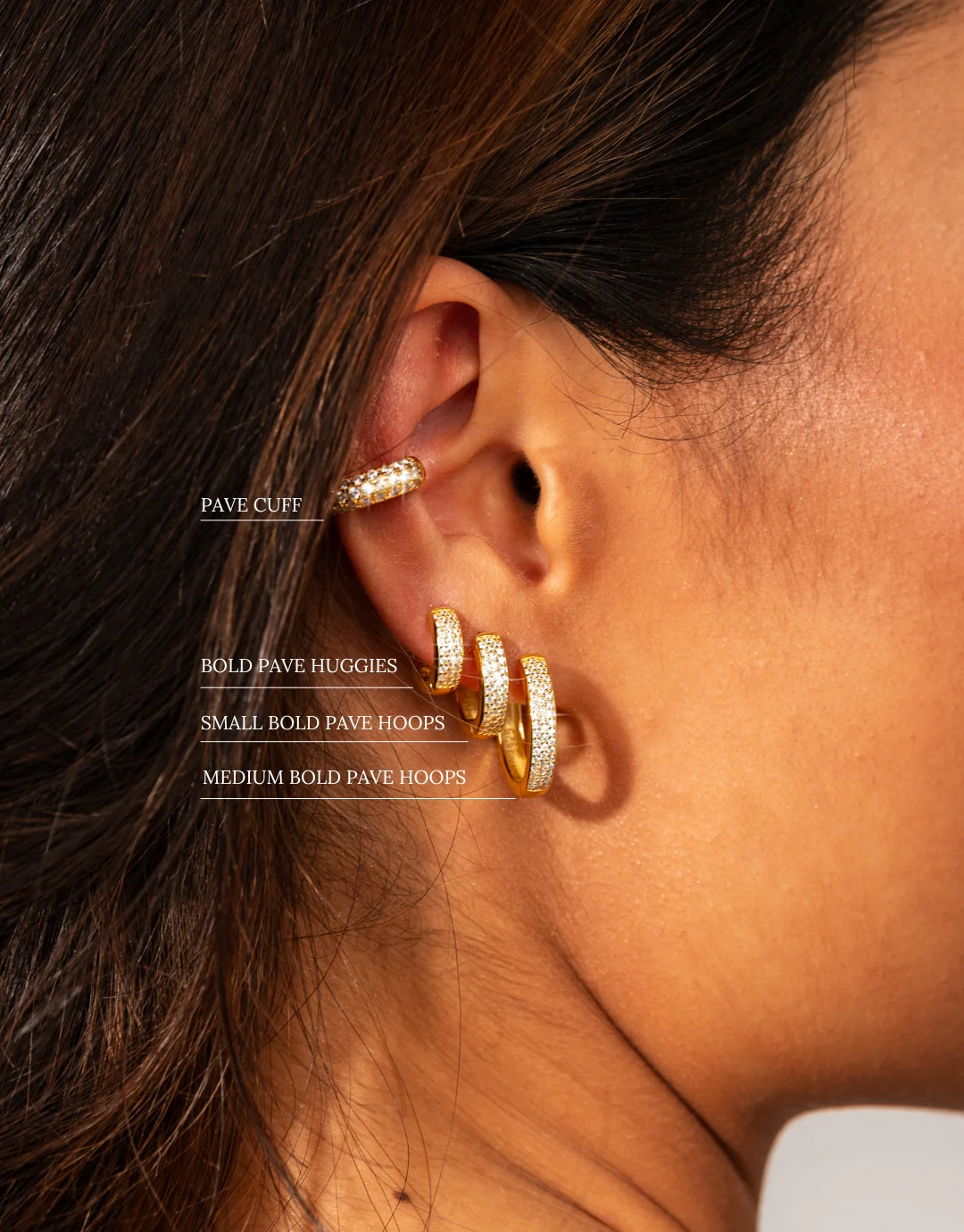 Bold Pave Huggies in Gold - Image 7