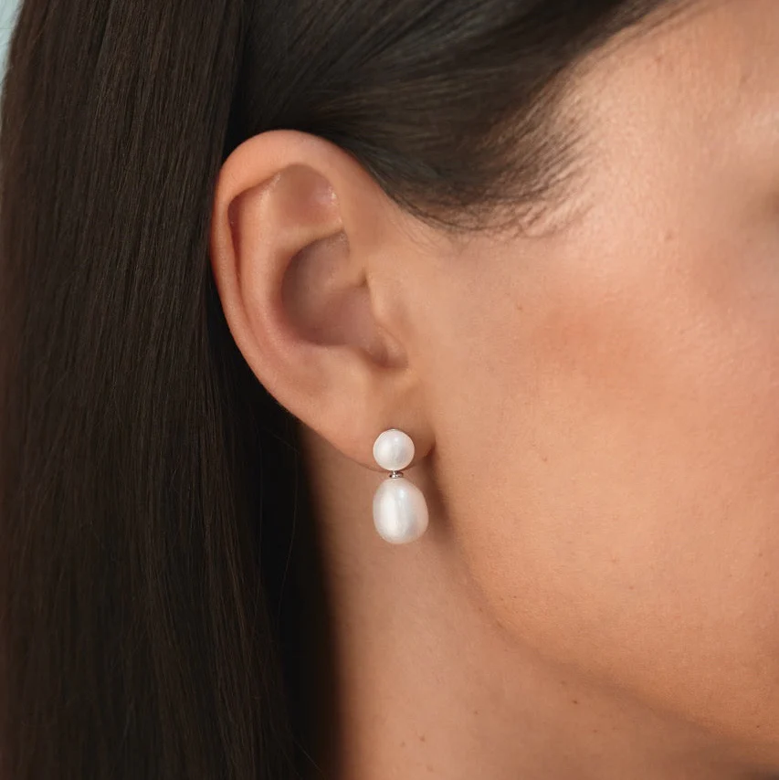 Soleil Pearl Earrings Silver - Image 4