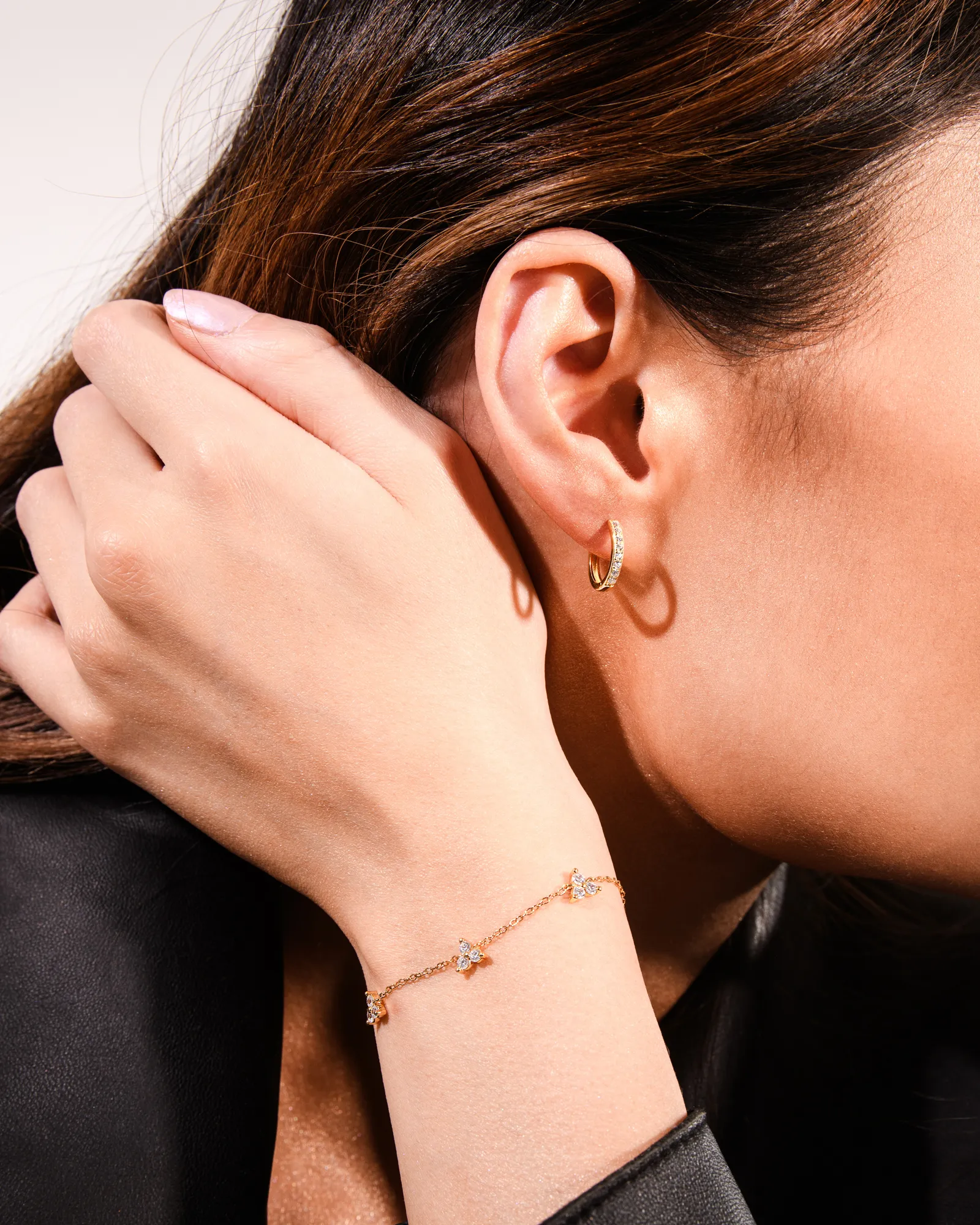 Trinity Infinity Bracelet & Small Pave Hoops Set Gold - Image 4