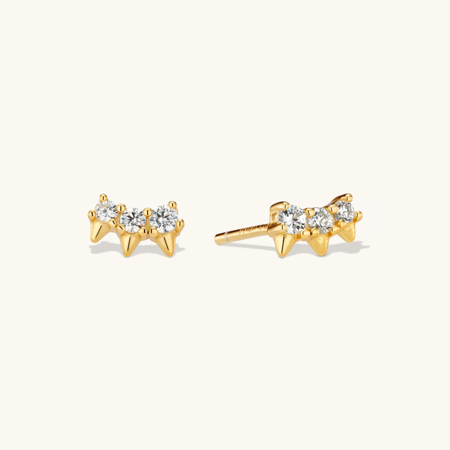 Trio Spike Stud Earrings Gold