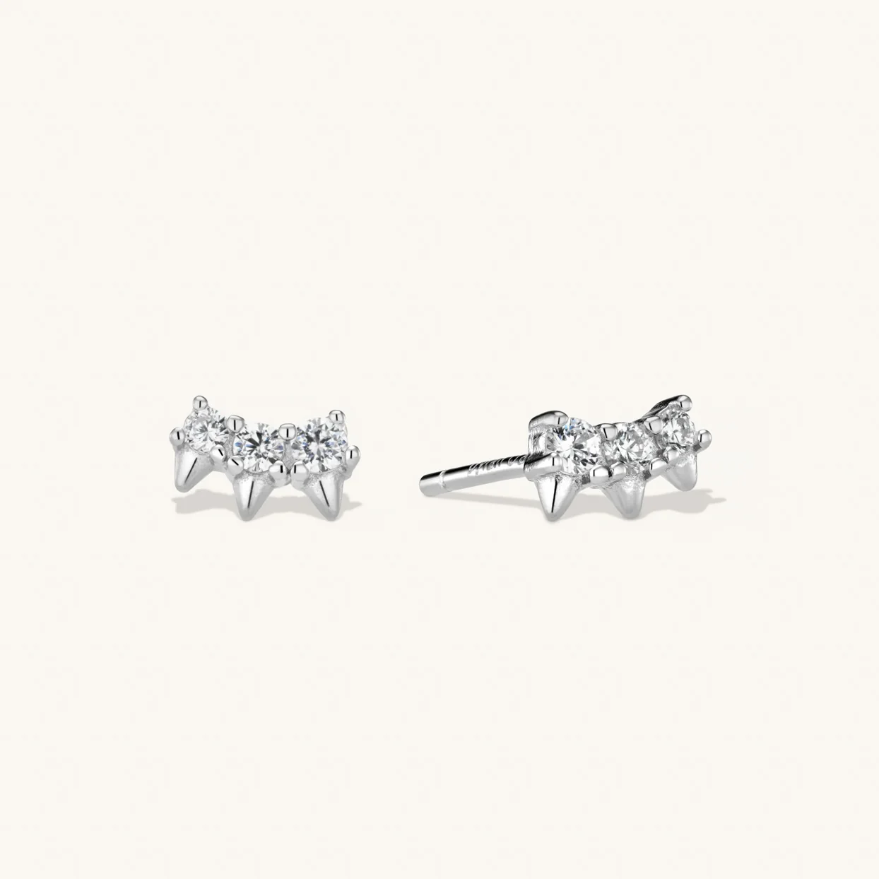 Trio Spike Stud Earrings Silver
