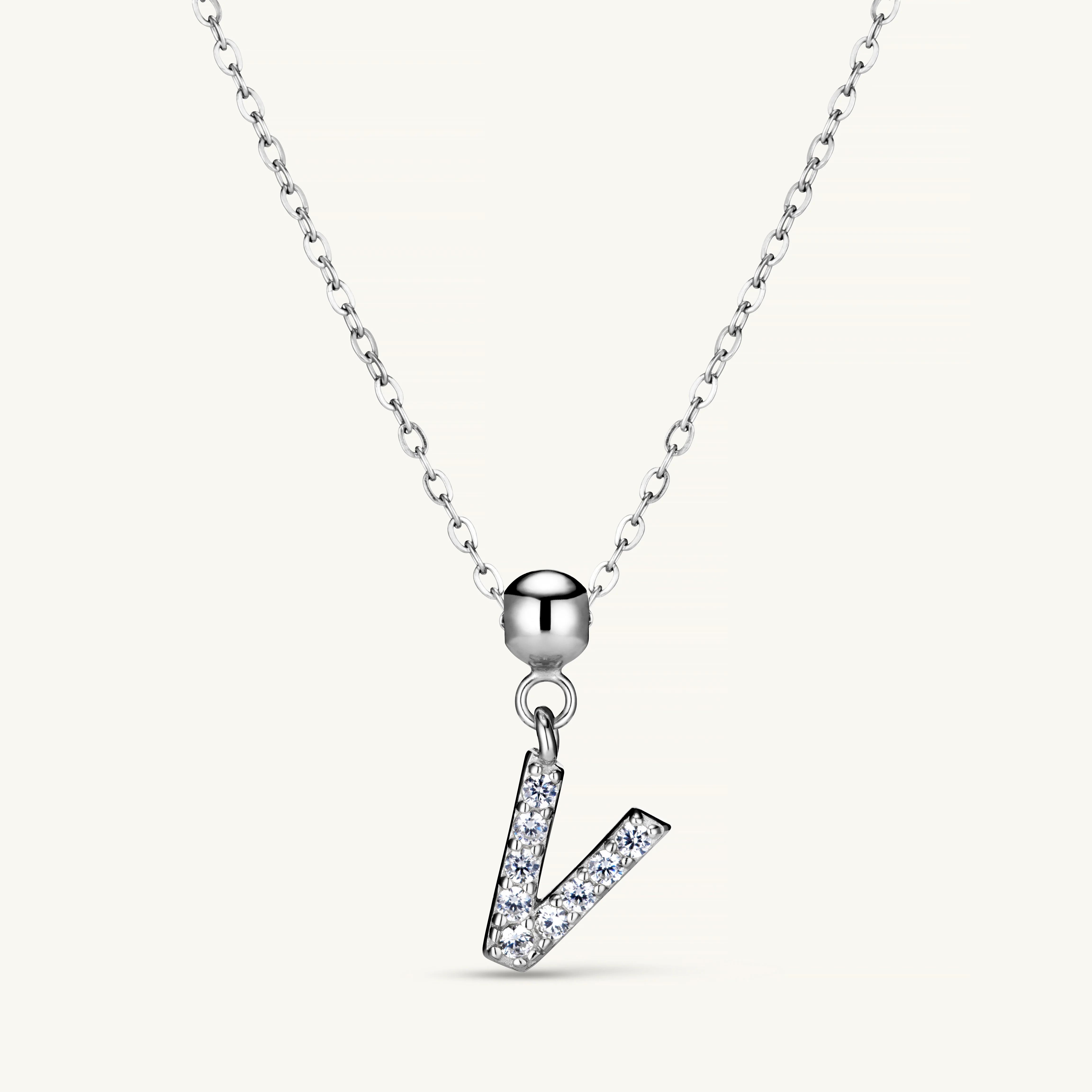 V Diamond Initial Charm Silver - Image 3