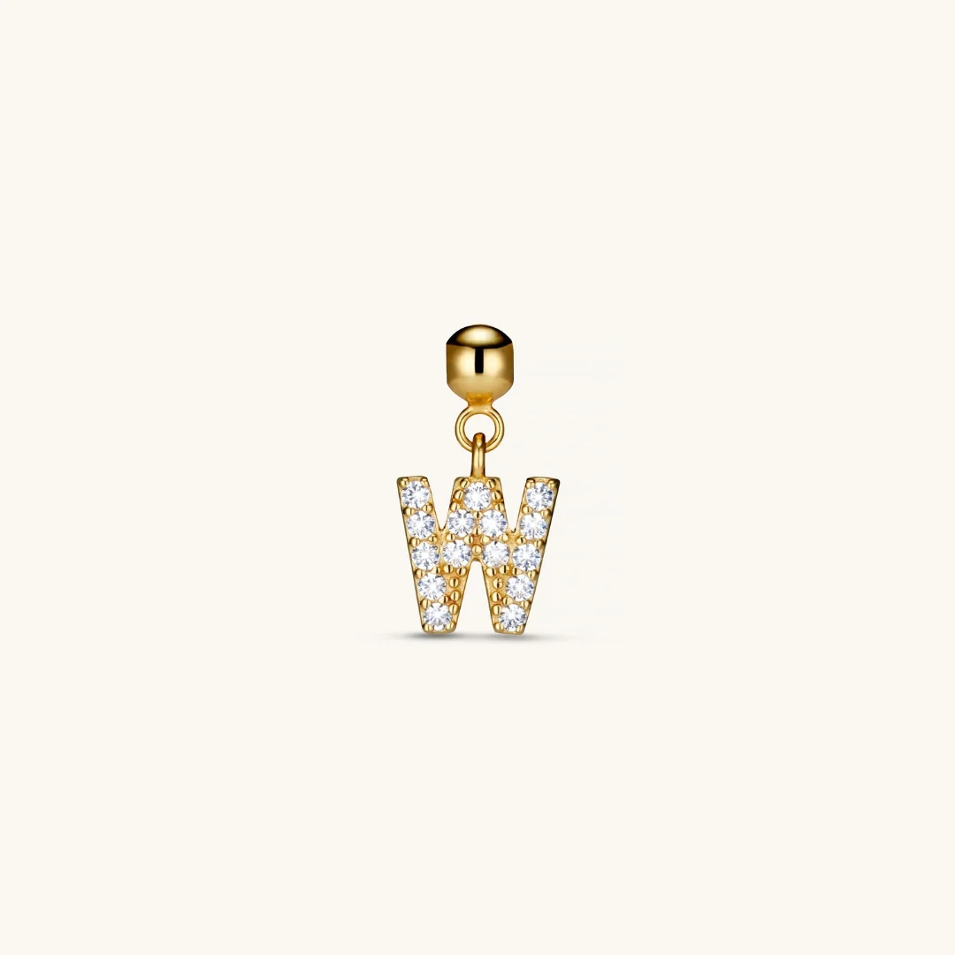 W Diamond Initial Charm Gold