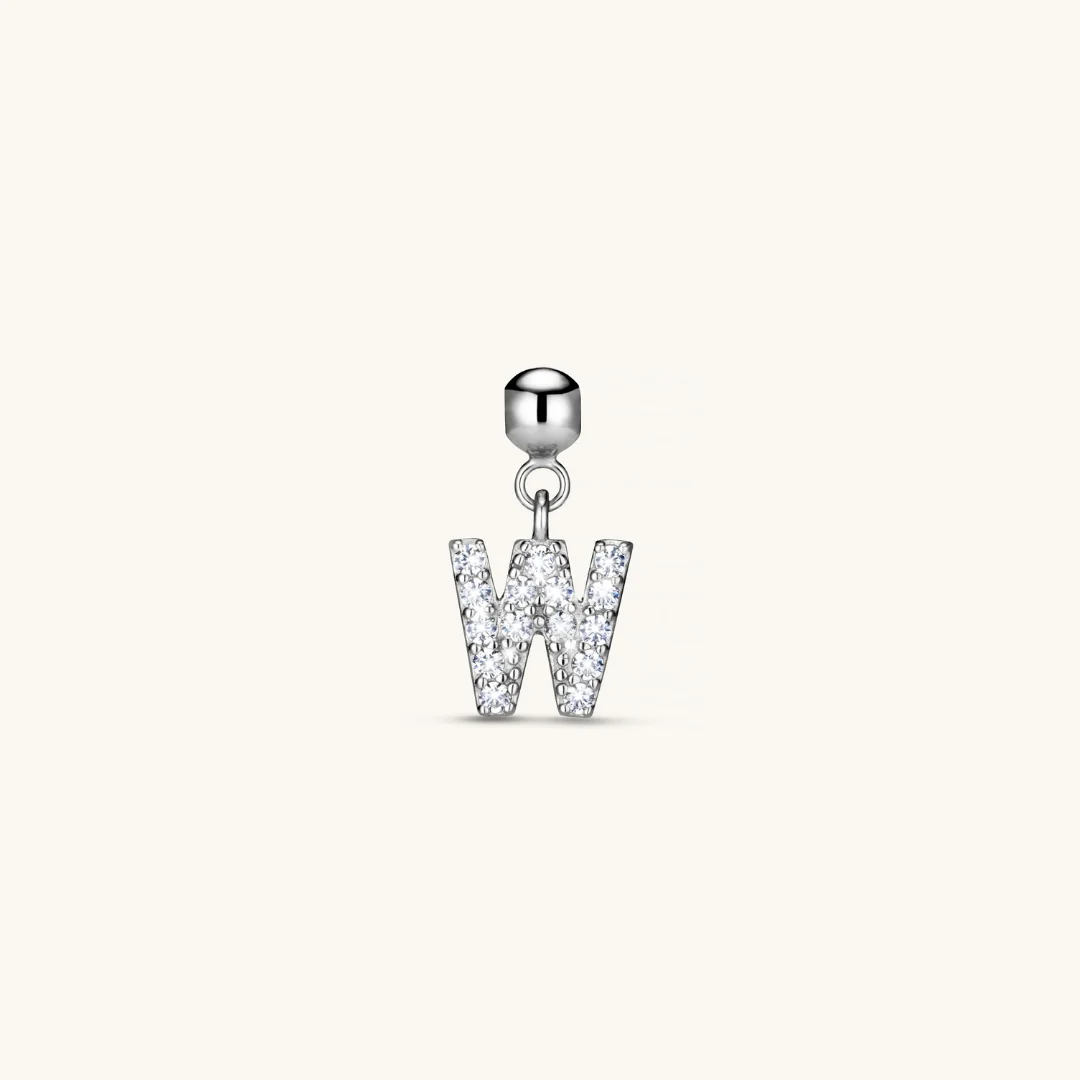 W Diamond Initial Charm Silver