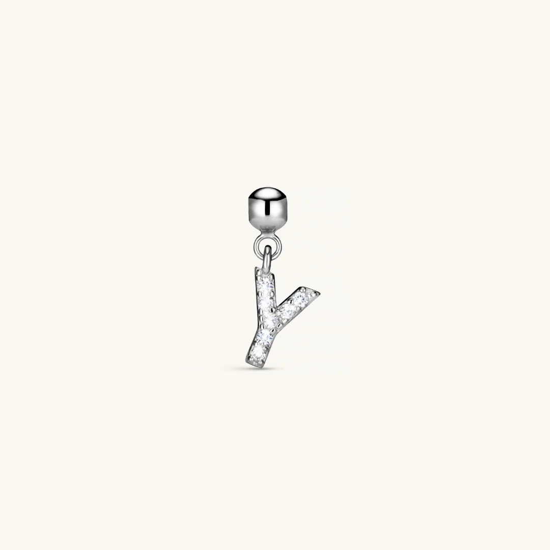 Y Diamond Initial Charm Silver