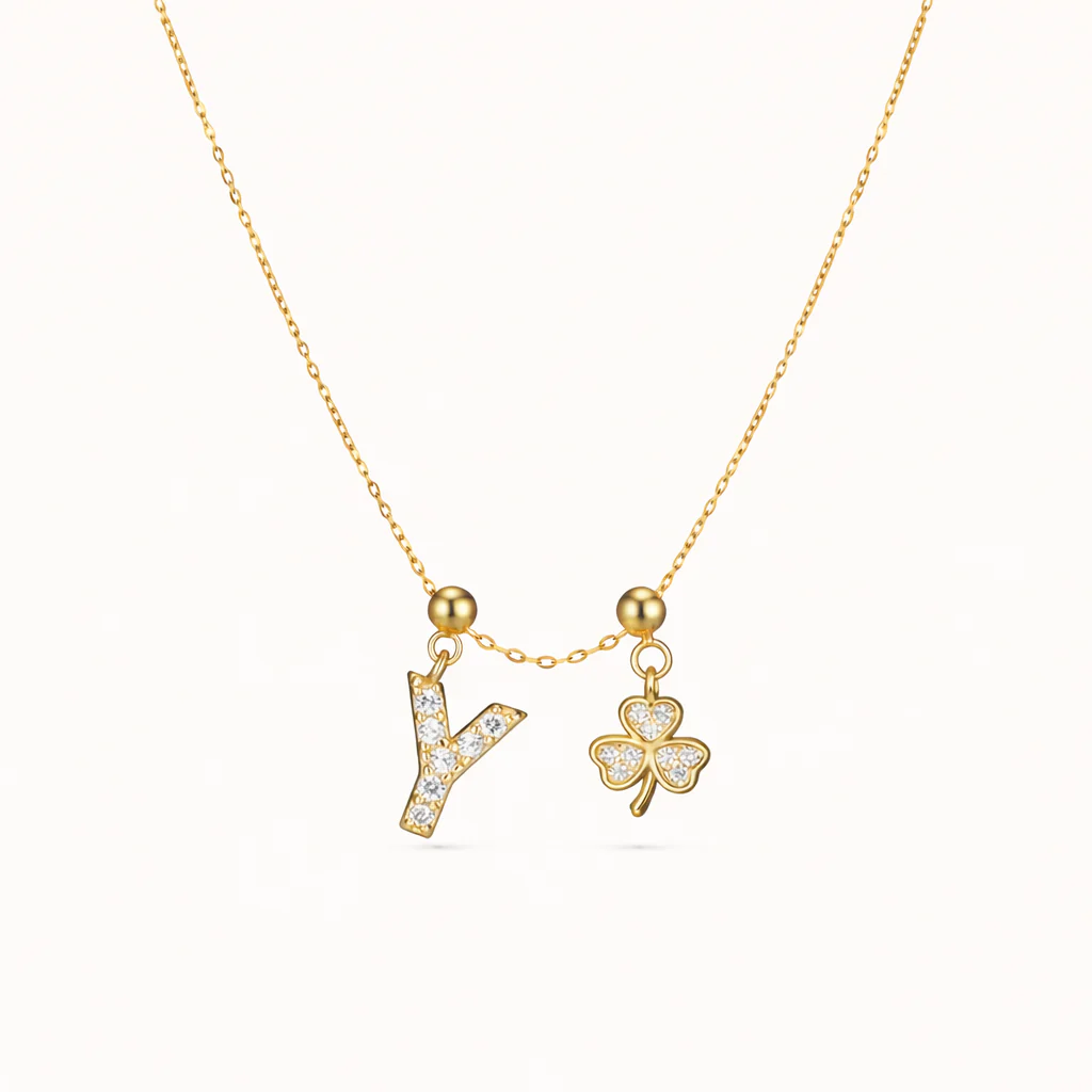 Y Lucky Initial Charm Necklace Gold