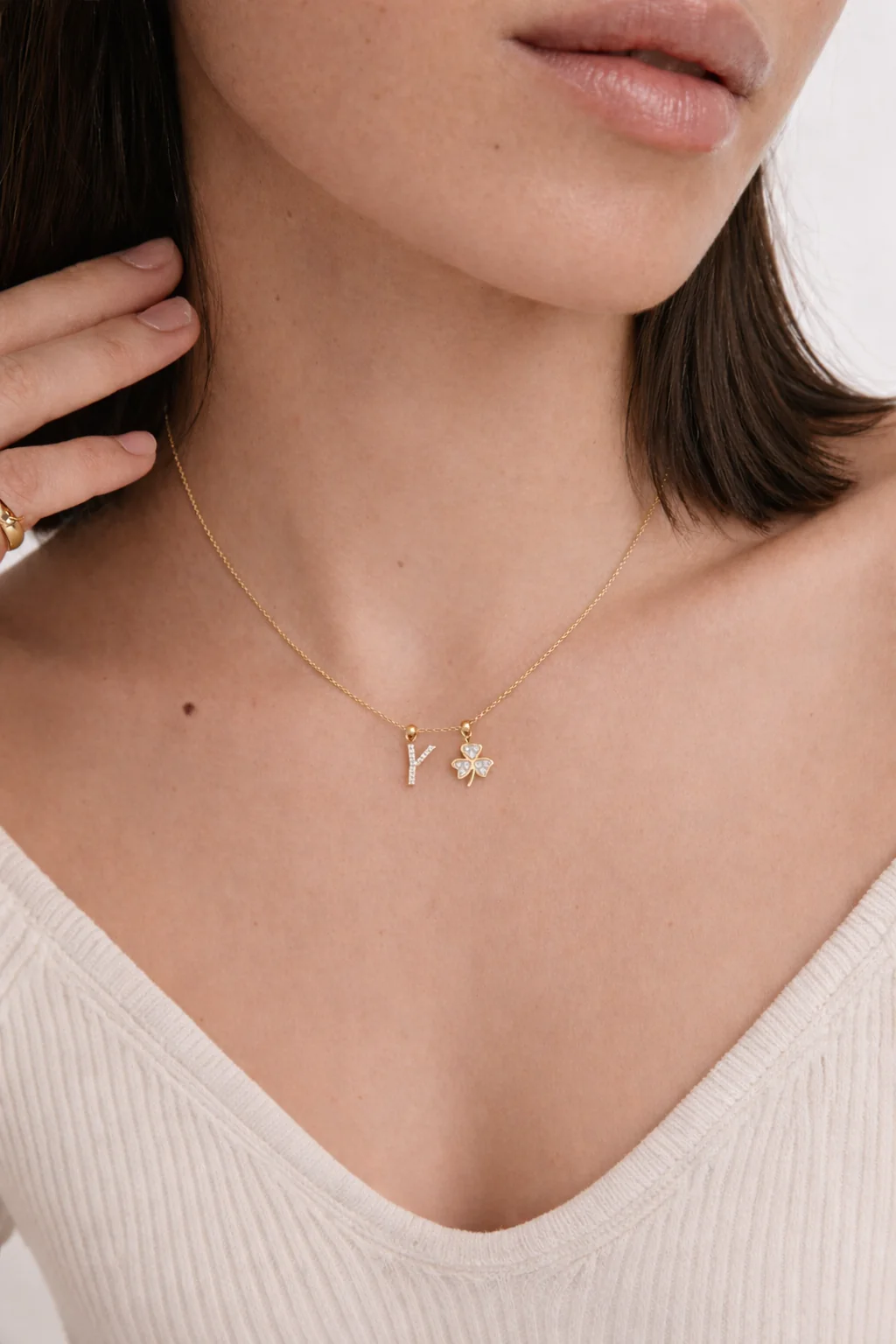 Y Lucky Initial Charm Necklace Gold - Image 2